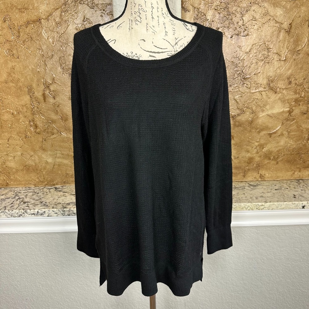 NWT Eddie Bauer Wool Blend Sweater Womens Large Long Sleeve‎ Waffle Knit Black